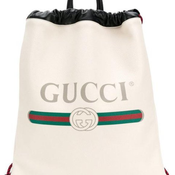 Gucci Logo-Print Drawstring Backpack in White - Picture 11 of 13